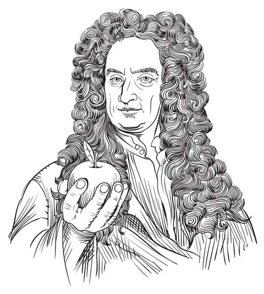 Isaac Newton Porträt in Linie Kunst Abbildung — Stockvektor