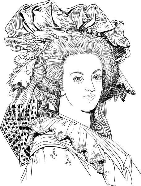 Porträt von Marie Antoinette in Linie Kunst Abbildung. — Stockvektor