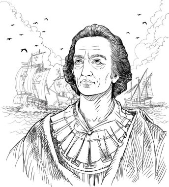 Christopher Columbus dikey çizgi sanat çizimde