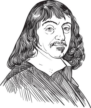 Rene Descartes portrait in line art illustration, vector clipart