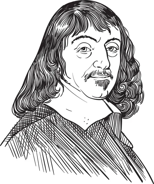 René Descartes portrét v řádku umění ilustrace, vektorová — Stockový vektor