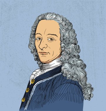 Voltaire portrait in line art illustration clipart