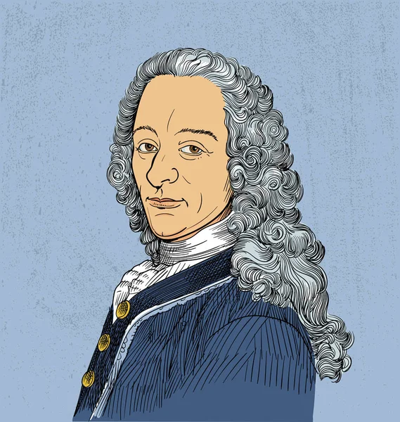 Retrato de Voltaire em linha ilustração de arte —  Vetores de Stock