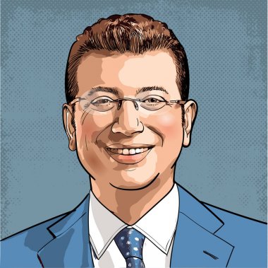 Ekrem Imamoğlu portre, çizgi sanat vektör illüstrasyon