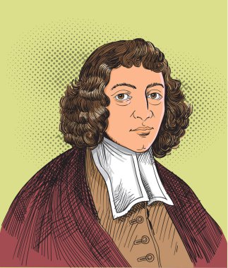 Çizgi sanatı illüstrasyon Benedictus Spinoza portre.