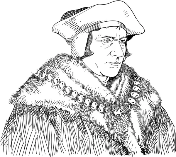 Thomas More portrait in line art illustration — Stock Vector