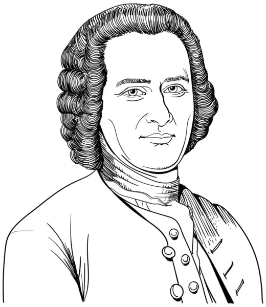 Jean Jacques Rousseau portrait in line art illustration — Stock Vector