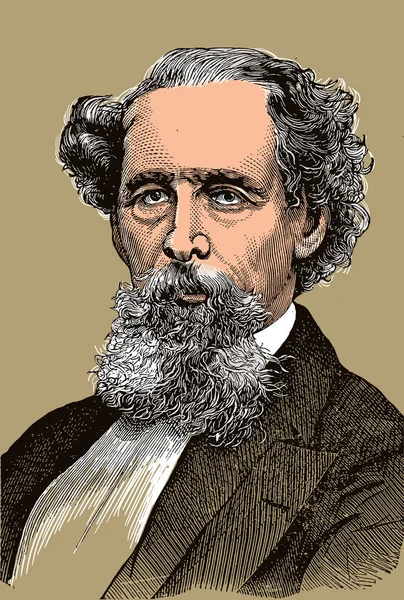 Charles Dickens portrait in line art illustration — Stock Vector