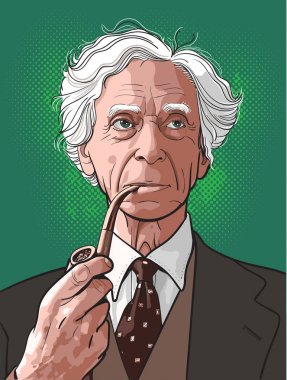 Bertrand Russell portrait in line art illustration clipart