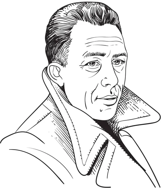 Albert Camus retrato en línea ilustración de arte — Archivo Imágenes Vectoriales