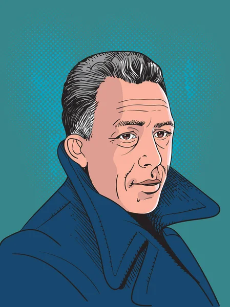 Portrait Albert Camus en illustration linéaire — Image vectorielle