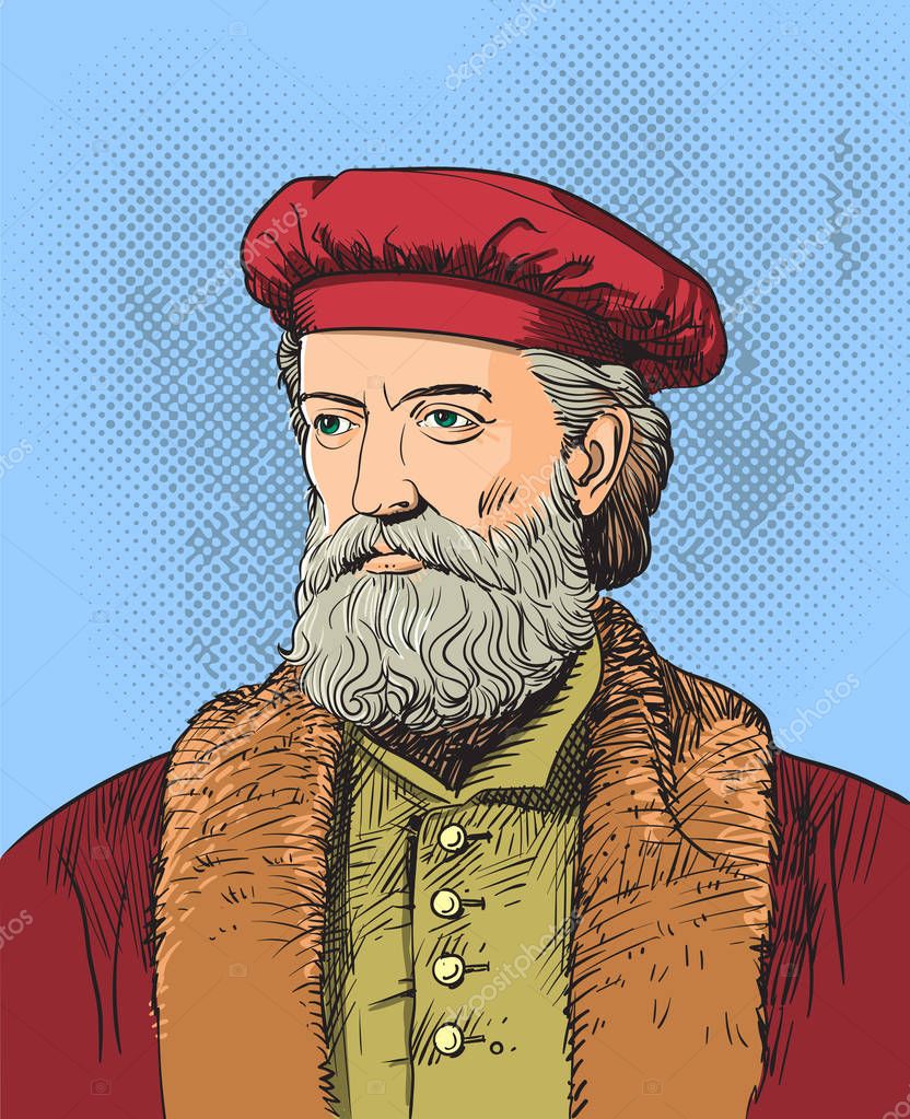 Cizgi sanat illustrasyon Marco Polo portre fogbird 265461338 e ait Stok Vektor