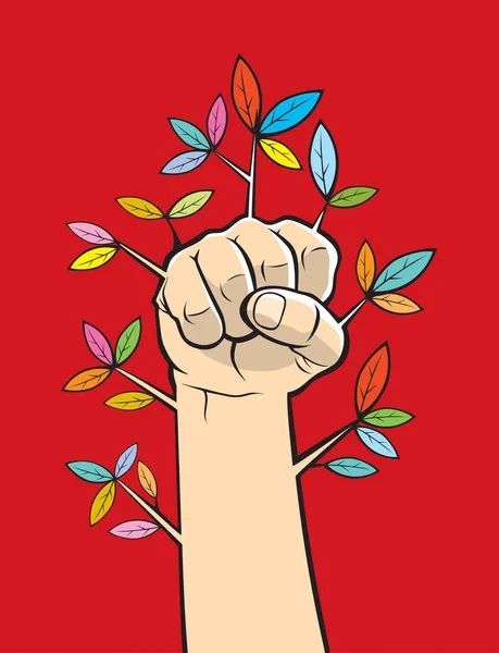 Holding up a fist for uniting and occupation. Vector — Stock Vector