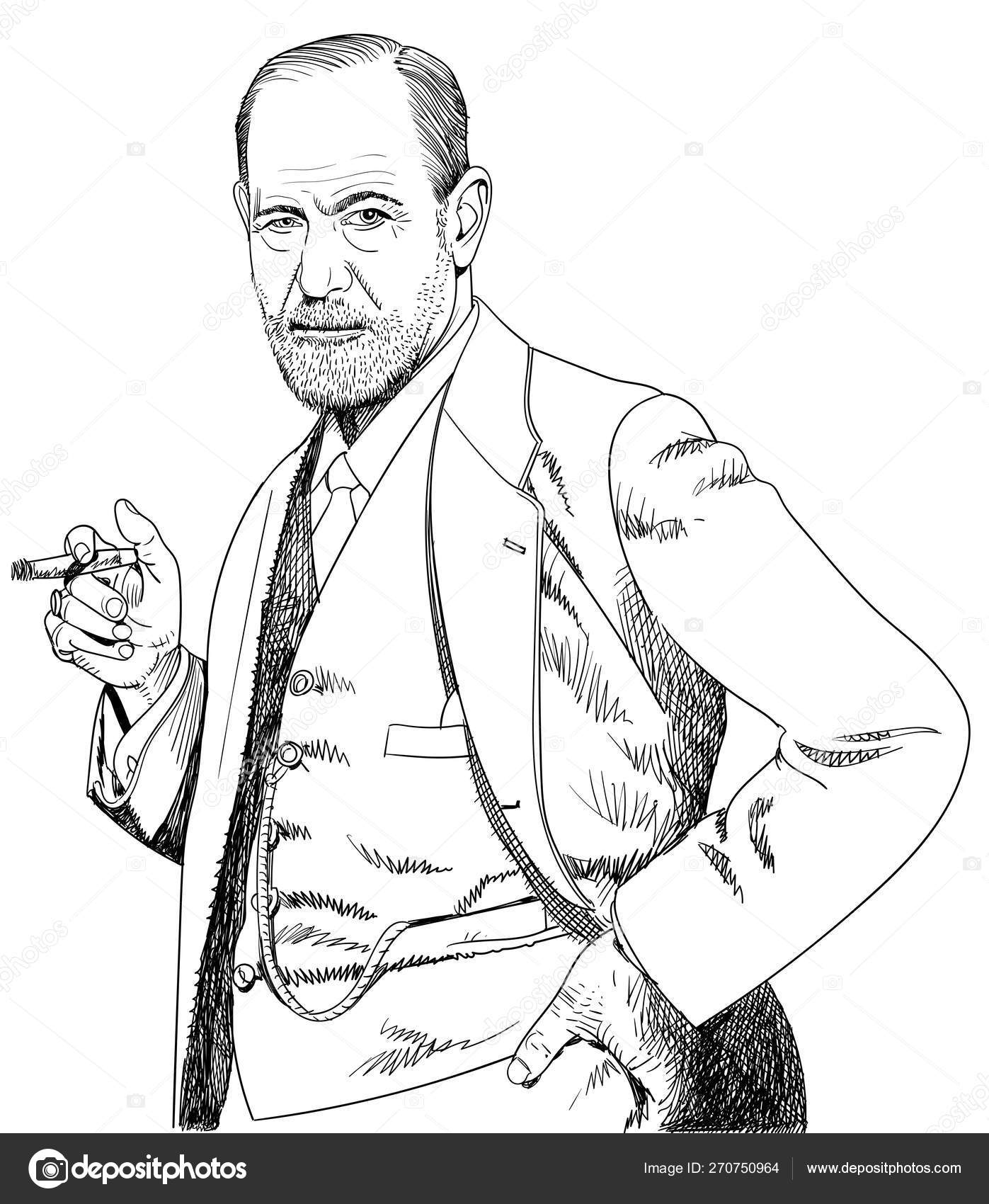 Sigmund Freud Portrait In Line Art Illustration Vector Vector Image By C Fogbird Vector Stock