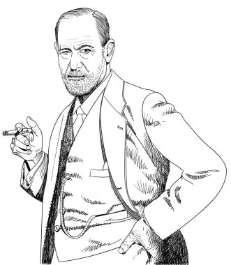 Çizgi sanatı illüstrasyon, vektör Sigmund Freud portre