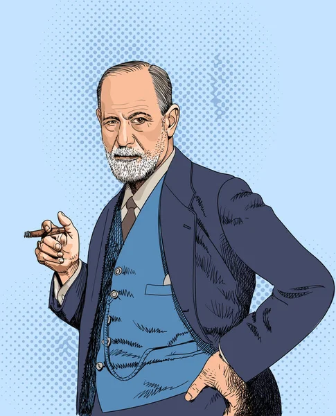 Potret Sigmund Freud dalam ilustrasi seni baris - Stok Vektor