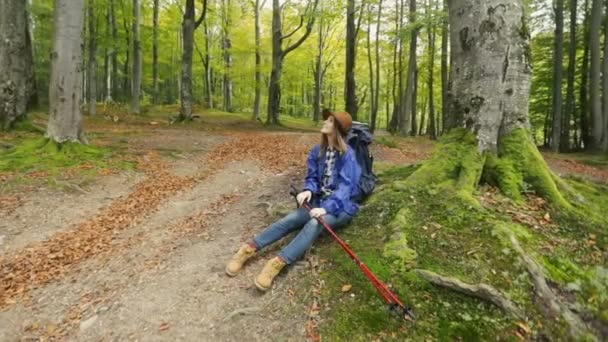 Mujer toma foto como Descanso — Vídeos de Stock