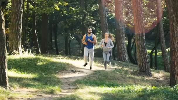 Couple Goes Jogging in Park — Stock Video