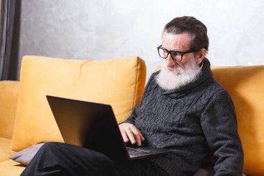 Dizüstü bilgisayar kullanan kıdemli adam.