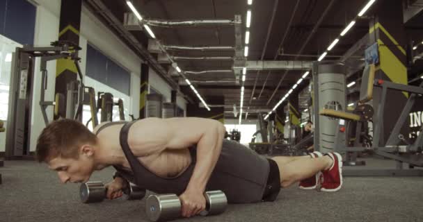 Sportsmen Dips in the Gym — Stock Video