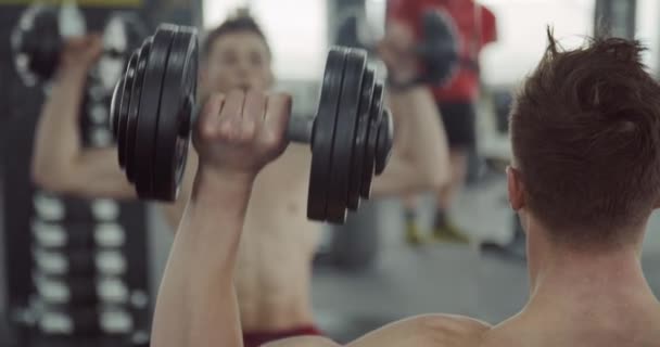 Man Melakukan Biceps Lifting Barbell — Stok Video