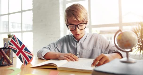 Menino bem sucedido estudando — Vídeo de Stock