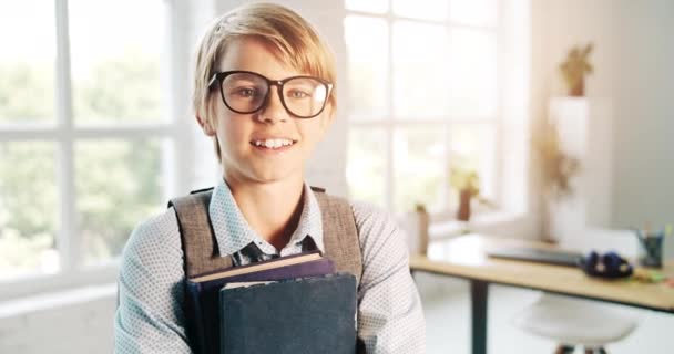 Portréja Schoolboy a eyeglasses — Stock videók