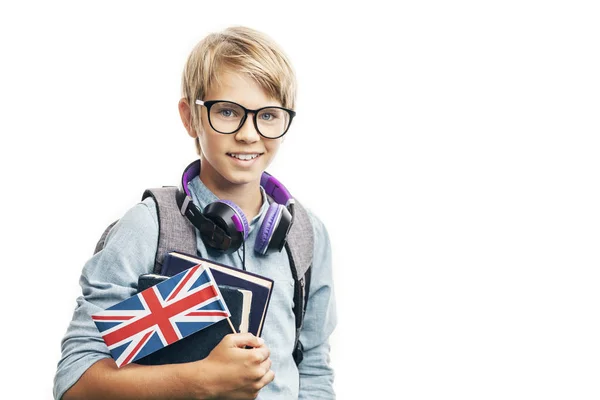 Sorrindo Blond Kid Aprendendo Inglês — Fotografia de Stock