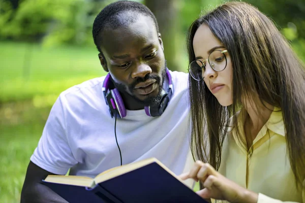 Africano-americano ragazzo e compagno di lettura studente — Foto Stock