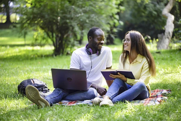 Sunny Lawn'da Okuyan Öğrenciler — Stok fotoğraf