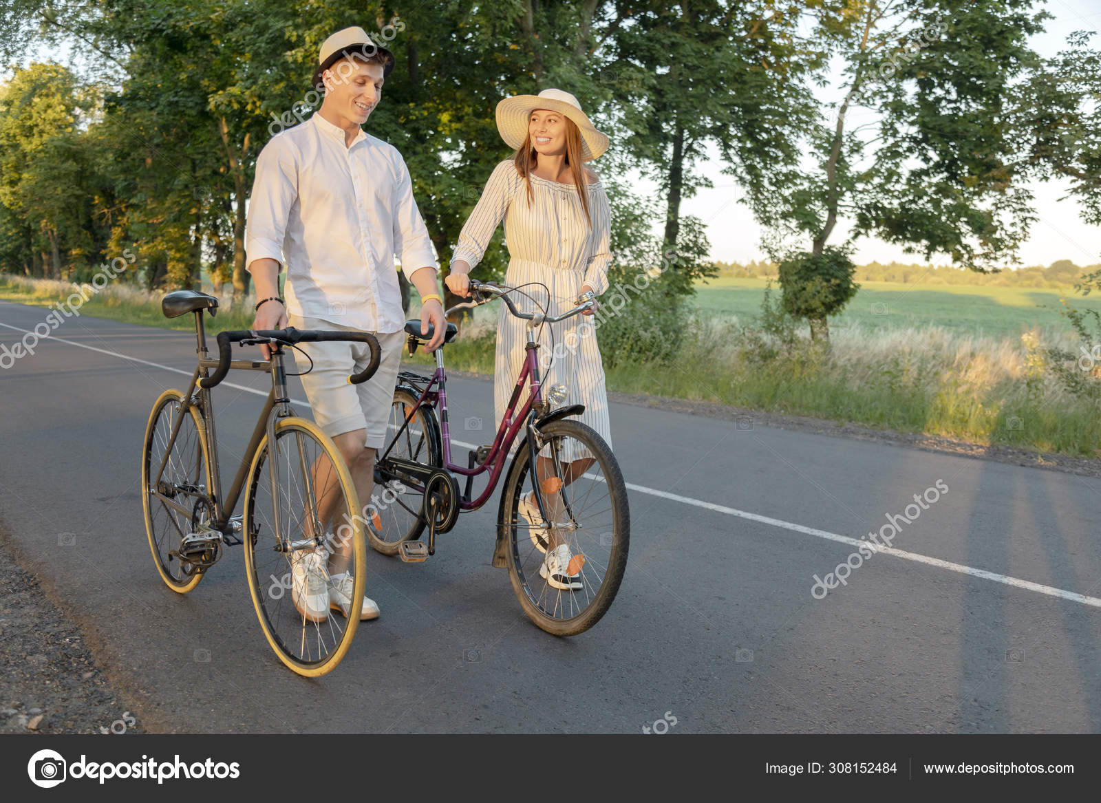Sweet Couple Wheeling Bikes After Rural Trip Stock Photo ProImageContent 308152484