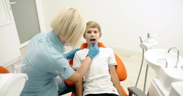 Chico visitando dentista para chequeo — Vídeo de stock