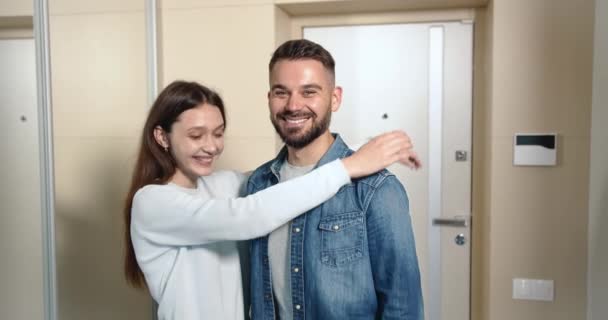 Couple Showing Apartment Keys — Stock Video