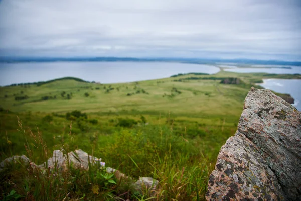 Scenic Landscape Green Meadows Sea — Stock Photo, Image