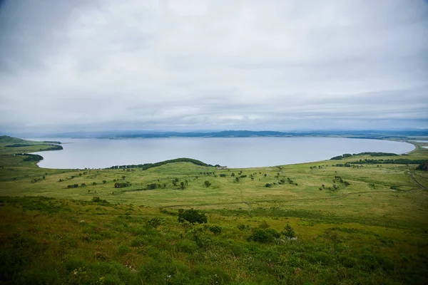 Scenic Landscape Green Meadows Sea — Stock Photo, Image