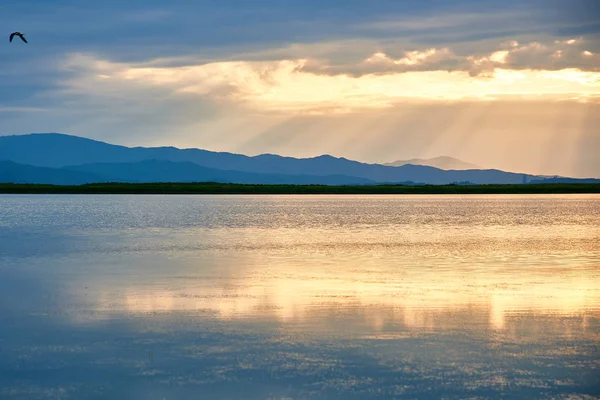 Hermoso Atardecer Sobre Lago Verano — Foto de Stock