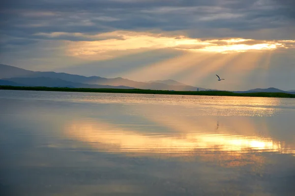 Belo Pôr Sol Sobre Lago Verão — Fotografia de Stock