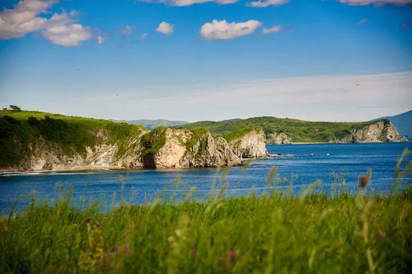 Île Rocheuse Dans Mer Une Journée Ensoleillée — Photo