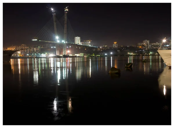 Rivière Ville Urbaine Dans Nuit — Photo