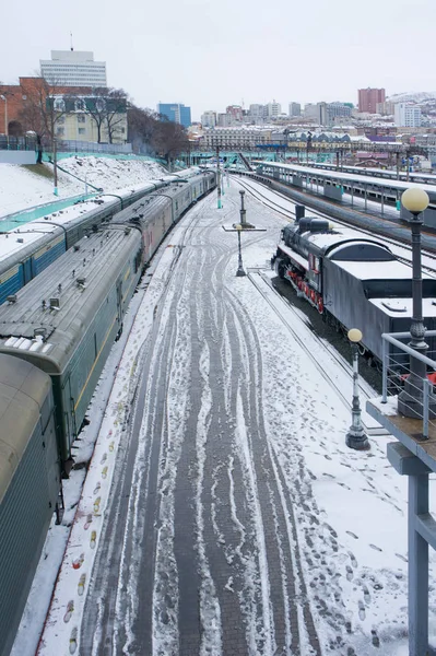 Pociągi Dworcu Kolejowym — Zdjęcie stockowe
