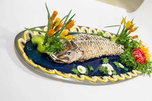 Baked Pike Fish Plate Close View — Stock Photo, Image