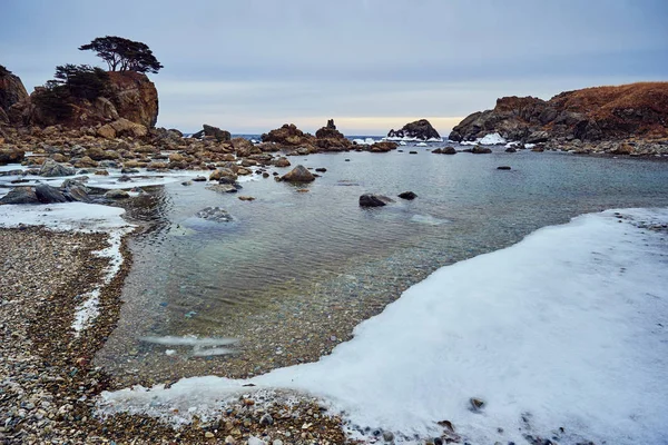 Winter Beach Snow Rocks — Stock Photo, Image