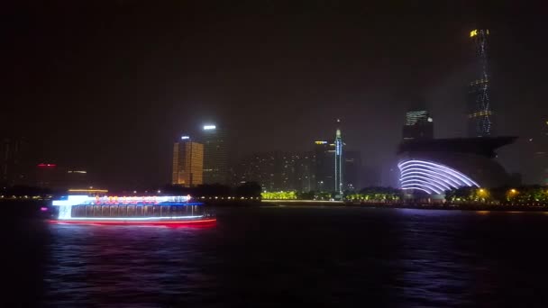 Malebný Pohled Zářící Člunů Řece Zhujiang Guangzhou Čína — Stock video