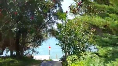 Mavi deniz Bay dağ shore ile görünüm 