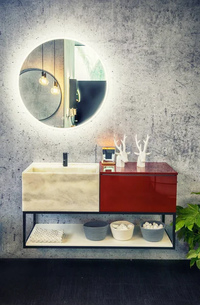 modern mirror decoration in  interior of bath room