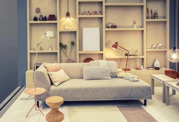 Detalle Sala Estar Con Librería —  Fotos de Stock