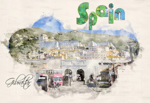 Гибралтар в акварельном стиле. Испания — стоковое фото