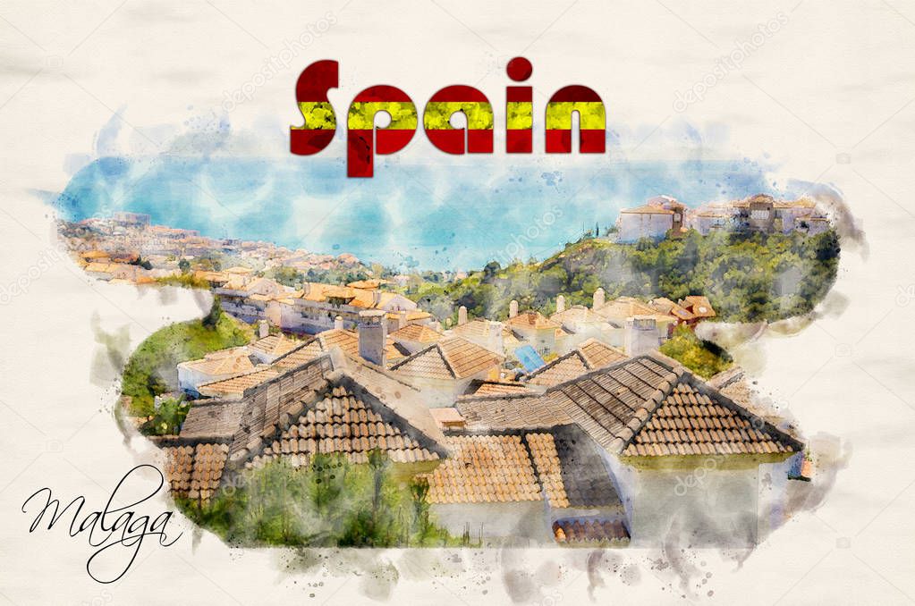 Spain in a watercolor style. Torremolinos region.