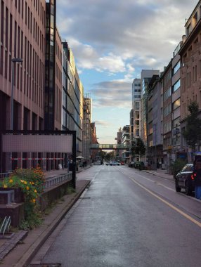 View of sunset on the street of Dusseldorf, Germany