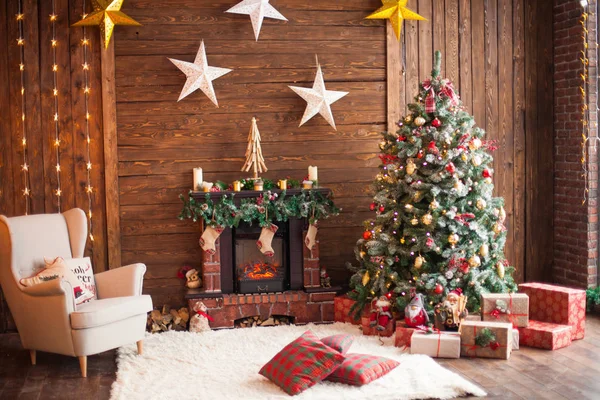 Hermosa Sala Navidad Decorada — Foto de Stock